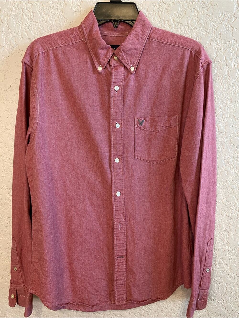 American Eagle Outfitters Men's Button-Down Red Oxford Shirt Medium
